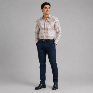 Camisa a cuadros manga larga corporativa para caballero