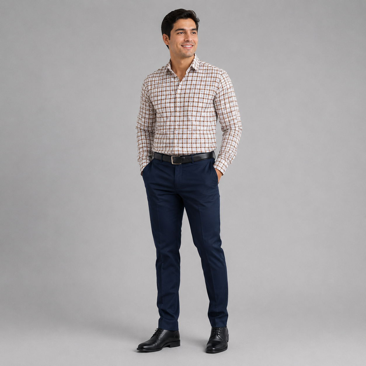 Camisa a cuadros manga larga corporativa para caballero
