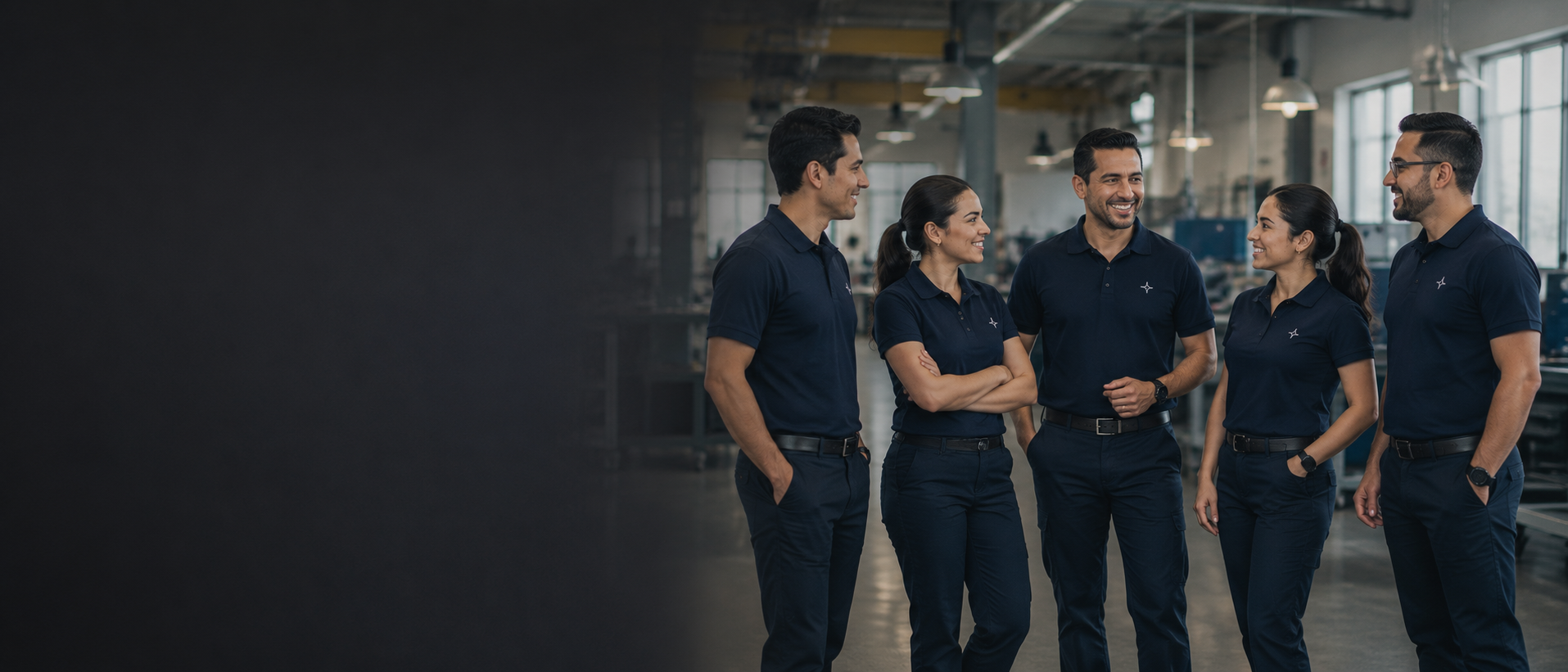 Equipo de trabajo con uniformes empresariales personalizados