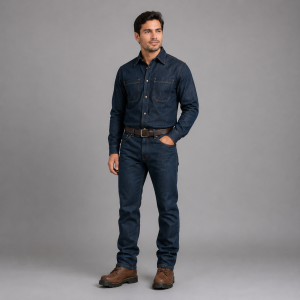 Conjunto camisola y pantalón de mezclilla para soldador